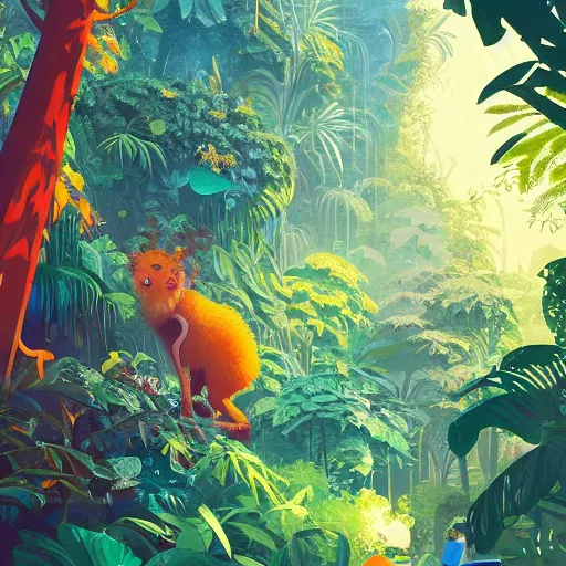 Image similar to painting of the jungle by victo ngai and malika favre, by rhads, makoto shinkai, madgwick, masterpiece, contest award winner