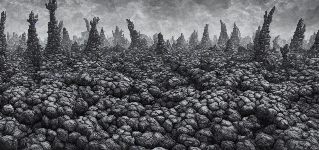 Image similar to charcoal reefs of the soul cairn, in the style of alex konstad, alejandro mirabal, dramatic, tragic, intricate, detailed, beautiful, 8 k resolution