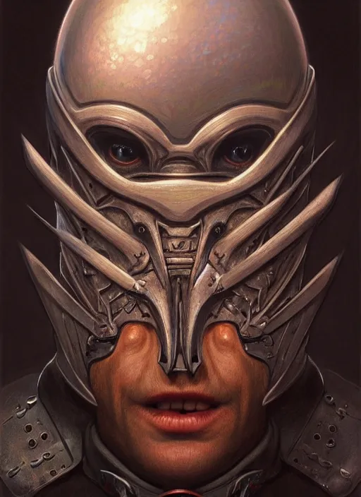 Image similar to anthropomorphic edgyknight head in iridescent darkyiron mr bean giant pupils, intricate, elegant, highly detailed face, wide angle, digital painting, artstation, concept art, sharp focus, illustration, art by artgerm, bob eggleton, stephen hickman, richard corben, wayne barlowe, greg rutkowski, alphonse mucha, 8 k