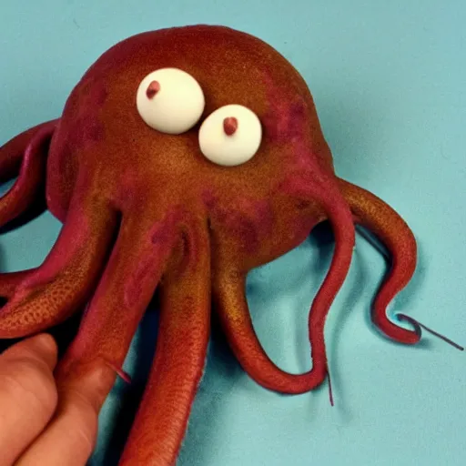 Image similar to a sloppy octopus claymation in the style of aardman