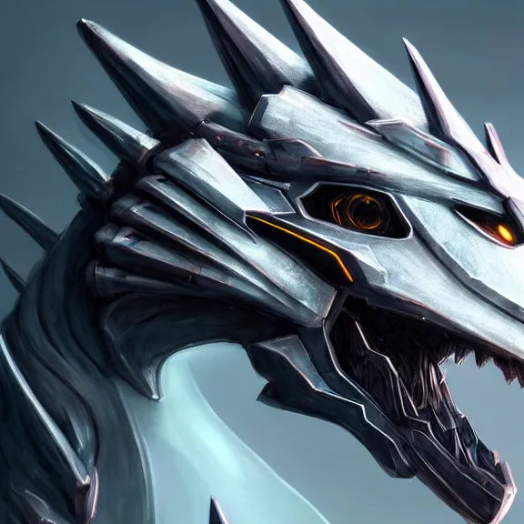 Image similar to high quality close up headshot of a cute beautiful stunning robot anthropomorphic female dragon, with sleek silver armor, a black OLED visor over the eyes, facing the camera, maw open and about to eat you, you being dragon food, the open maw being detailed and soft, highly detailed digital art, furry art, anthro art, sci fi, warframe art, destiny art, high quality, 3D realistic, dragon mawshot, furry mawshot, macro art, dragon art, Furaffinity, Deviantart