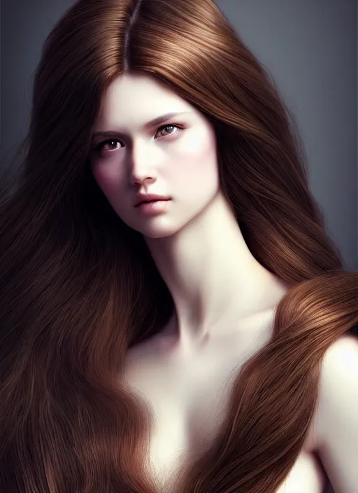 Image similar to a gorgeous female with long brown hair, photo by tim walker, realistic, full body shot, wide angle, sharp focus, 8 k high definition, insanely detailed, intricate, elegant, art by stanley lau and artgerm, floating embers