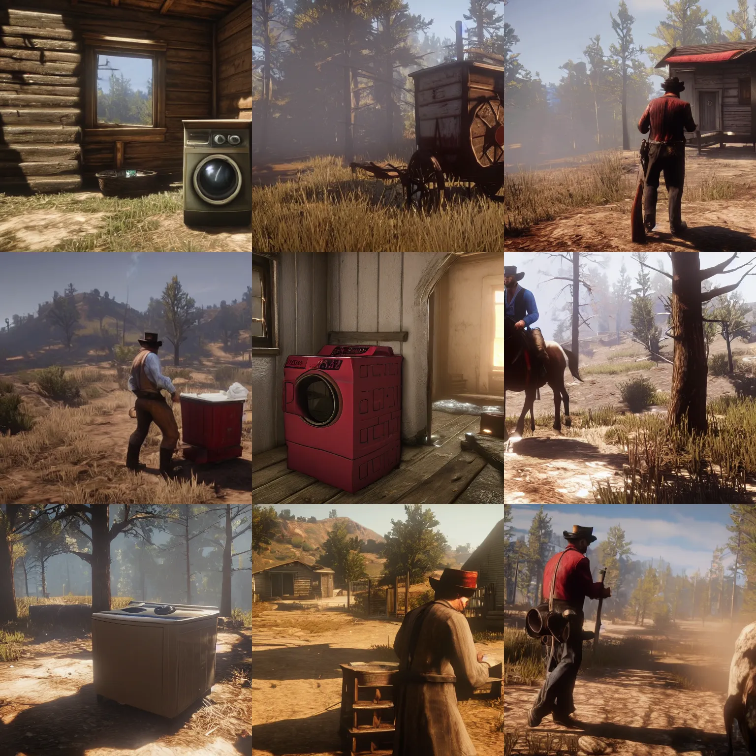 Prompt: A washing machine in red dead redemption 2