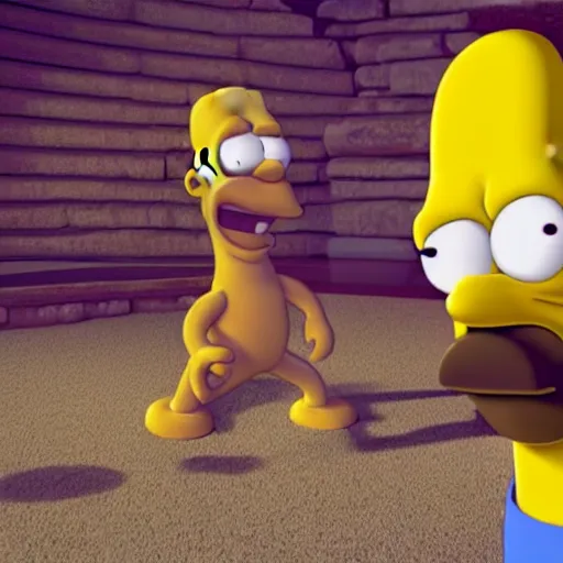 Image similar to highly realistic 3 d render of homer simpson, 8 k, octane render, unreal engine