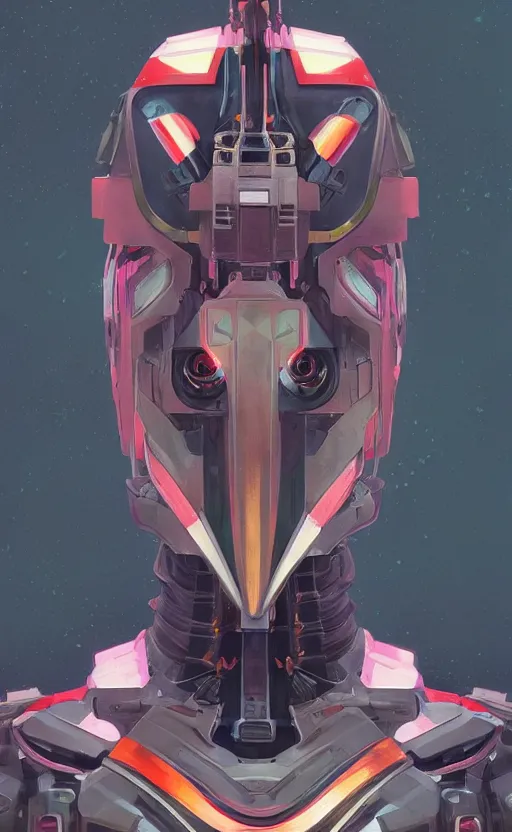 Prompt: upper half portrait of colourful army mecha robot - black background, art by hsiao - ron cheng & alphonse mucha, highly detailed, digital painting, concept art, illustration, smooth sharp focus, intricate, symmetry, artstation,