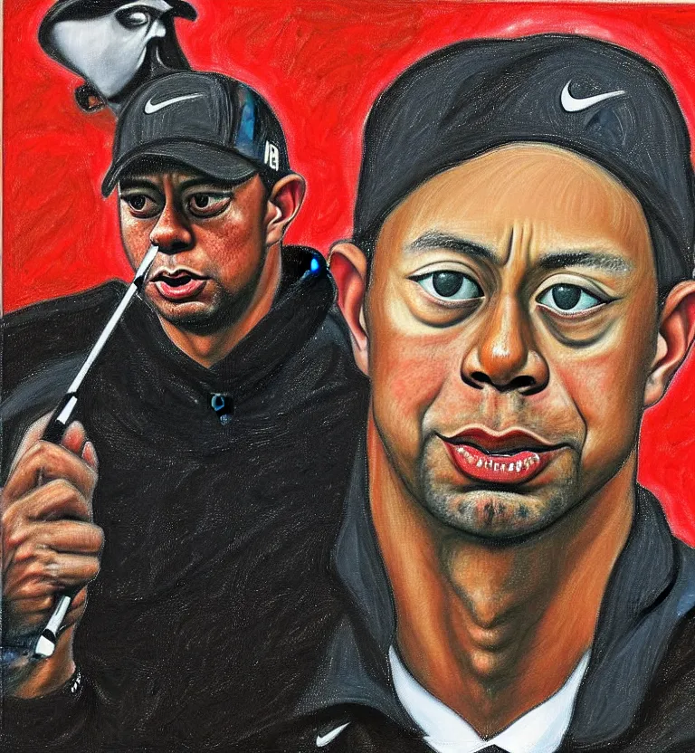 Prompt: tiger woods portrait by el greco.