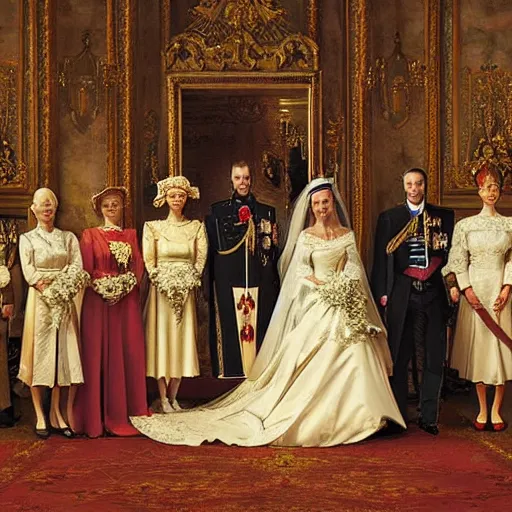 Image similar to Photograph of a royal wedding for queens, vertical symmetry, photograph, high detail, vintage shading, warm colors by Ilya Repin and artgerm