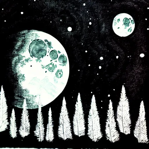 Image similar to moon above forest, zen ink