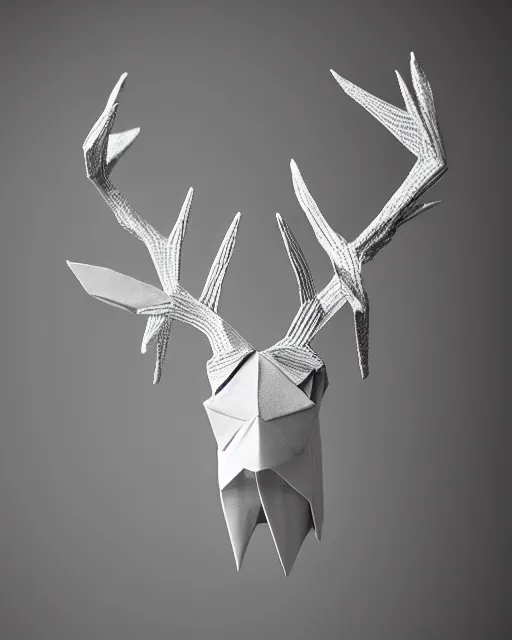 Image similar to an origami stag head by akira yoshizawa, realistic, very detailed, complex, intricate, studio lighting, bokeh, sigma 5 0 mm f 1. 4