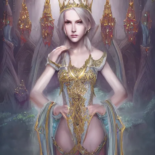 Prompt: Beautiful and elegant elf queen, full of details, matte painting, concept art, smooth, by Ina Wong ，trending on cgsociety and artstation，8kHDR，light effect，-H 768