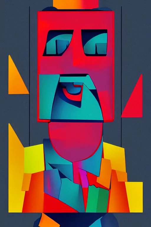 Image similar to cubist moai statue cutout digital illustration cartoon colorful beeple