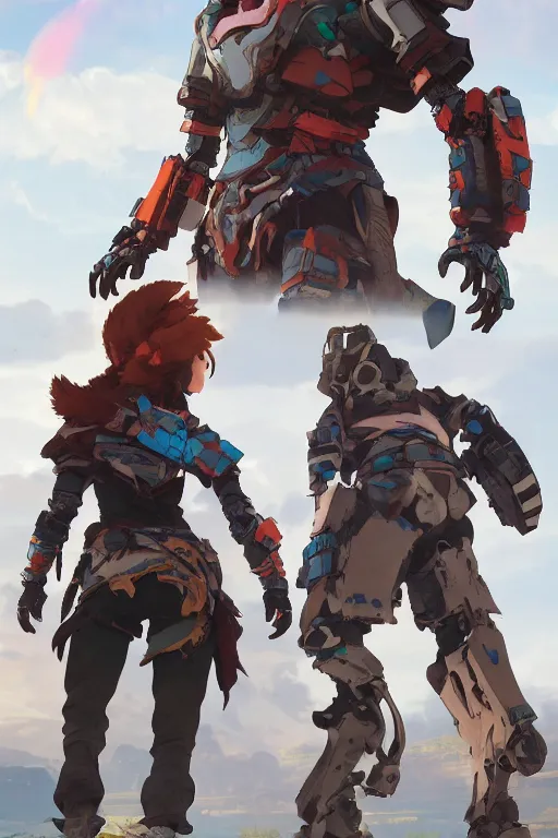 Image similar to combination suit armor aloy horizon forbidden west horizon zero dawn robot ninja mask helmet backpack tribal, aesthetic octane render, 8 k hd resolution, by ilya kuvshinov and cushart krentz and gilleard james radiating a glowing aura cgi rtx 2 0 2 2