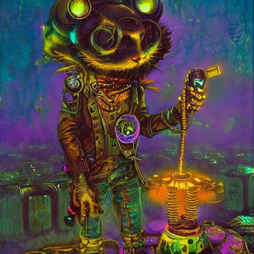 Image similar to steampunk rat, acid, 303, psychedelic, by paul lehr