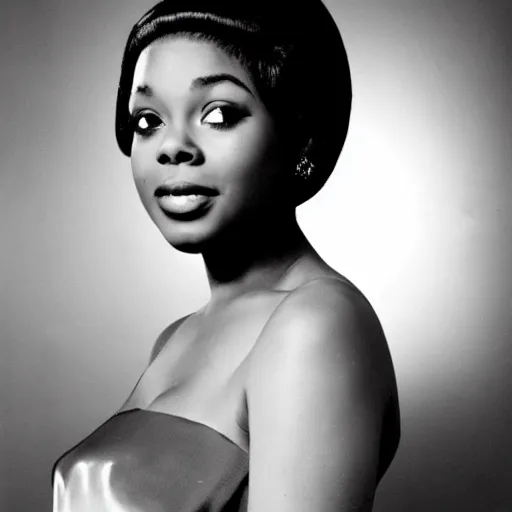 Image similar to black and white photo of a beautiful and elegant 1 9 6 5 young black actress