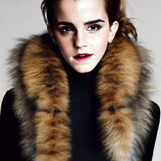 Image similar to portrait photograph of emma watson with tiger fur