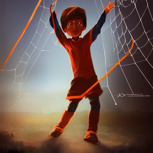 Image similar to the boy who caught the sun in his web, digital concept art, trending on art station