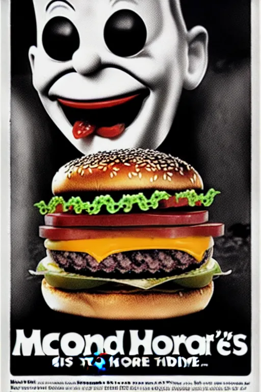 Image similar to mcdonald's horror retro tv advertisement, nightmare!, burger surrounded by worms!!!, black and white, ultra realistic, 4 k, digital art, cinematic style of david kronenberg