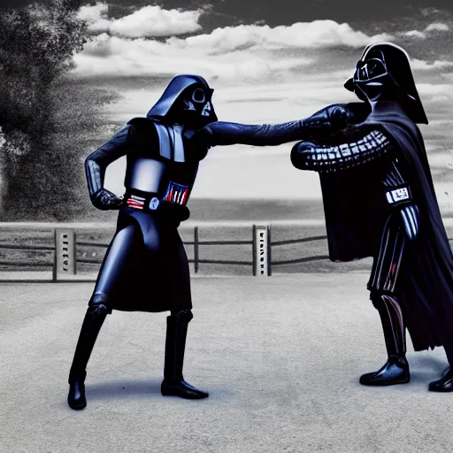 Image similar to a horse boxing darth vader, hyperrealistic, 8 k