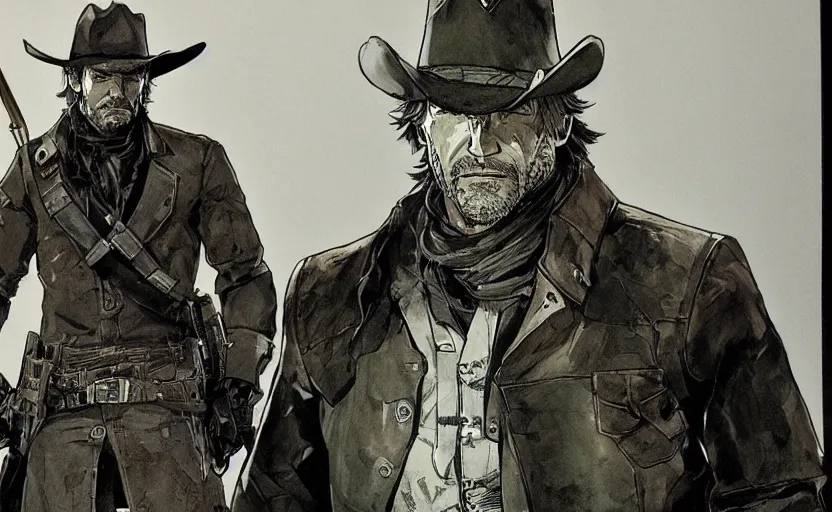 Image similar to yoji shinkawa drawing of arthur morgan,