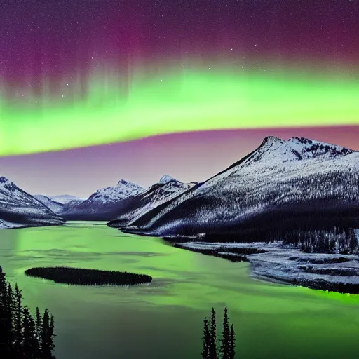 Image similar to 4k green portrait of northern lights over canada mountains