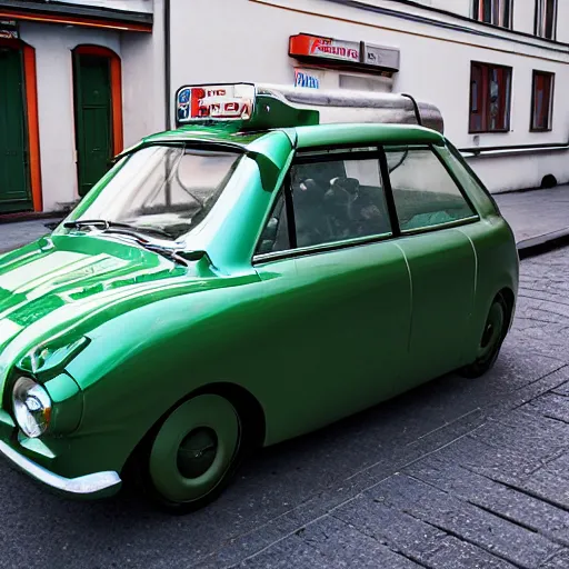 Image similar to The Troll was a small car manufactured by Troll Plastik & Bilindustri of Lunde, Norway, from 1956 to 1958. It was one of a few attempts at car production in Norway, and only five cars were built, Realistic, HDR, Clear Image, Dynamic lighting,