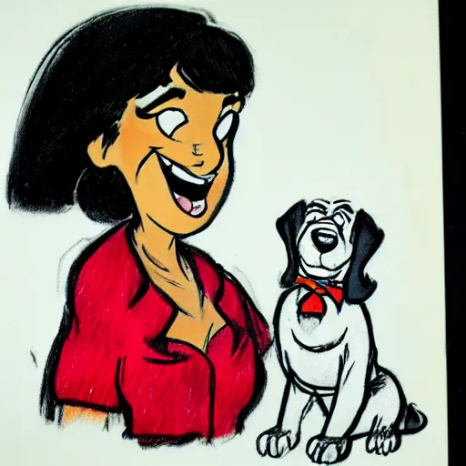 Image similar to milt kahl sketch of black hair cuban girl with dog nose