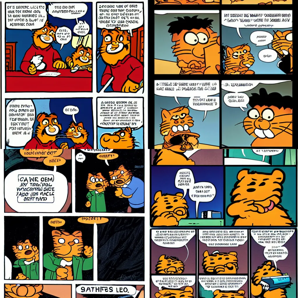 Prompt: a Garfield comic, Jon wonders where his pipe might be
