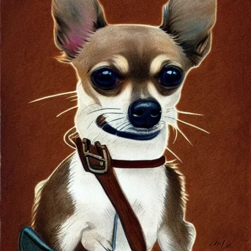 Image similar to chihuahua holding a pistol, drawing