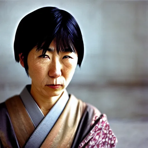 Prompt: photograph of a japanese woman, photograph by steve mccurry