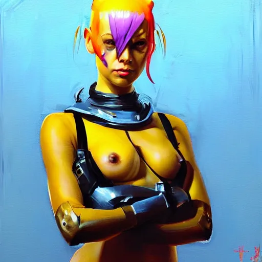 Image similar to greg manchess portrait painting of partially armored leeloo from the 5 th element as overwatch character, medium shot, asymmetrical, profile picture, organic painting, sunny day, matte painting, bold shapes, hard edges, street art, trending on artstation, by huang guangjian, gil elvgren, ruan jia, randy vargas, greg rutkowski