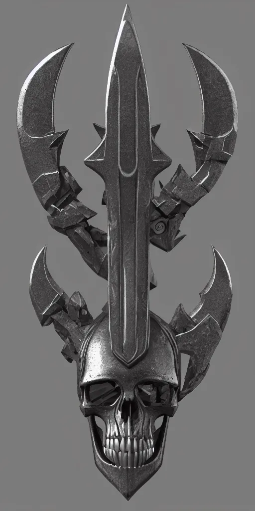 Image similar to a black and silver axe skull crest, ornament, weapon, render by dom qwe, trending on polycount, artstation, hard surface modeling, zbrush