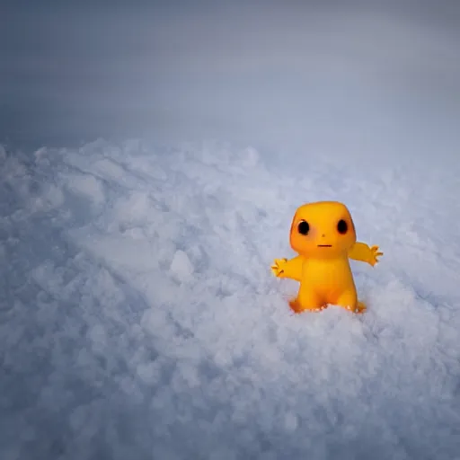 Prompt: white charmander made of snow photography