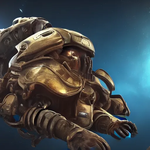 Prompt: An octopus wearing a spacemarine armor in outer space, spacecraft, nebula, octane render, 3d, unreal engine, highly detailed, 4k, 8k