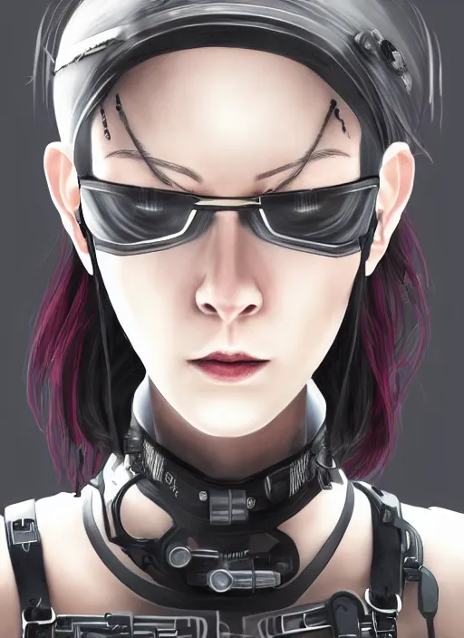 Image similar to detailed realistic female character cyberpunk wearing thick technological collar around neck, realistic, art, beautiful, 4K, collar, choker, collar around neck, punk, artstation, detailed, female, woman, choker, cyberpunk, punk, collar, choker, collar around neck,