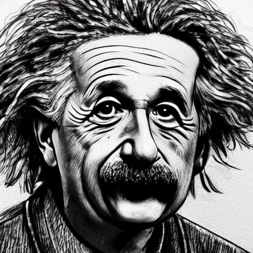 Image similar to a realistic yet scraggly portrait sketch of the side profile of albert einstein, trending on artstation, intricate details, in the style of frank auerbach, in the style of sergio aragones, in the style of martin ansin, in the style of david aja, in the style of mattias adolfsson