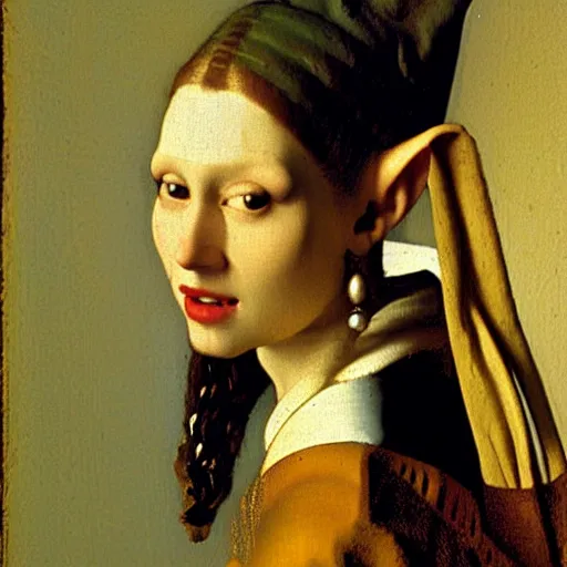 Prompt: a portrait of a beautiful elf woman by Johannes Vermeer 640