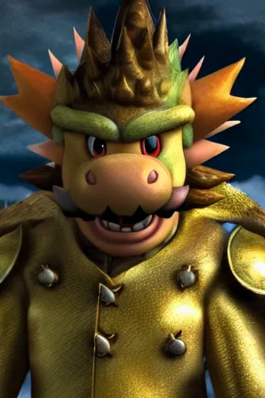 Image similar to very very intricate photorealistic photo of bowser in an episode of game of thrones, photo is in focus with detailed atmospheric lighting, award - winning details