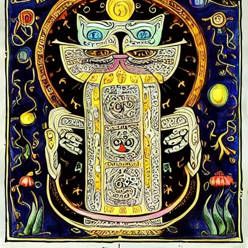 Prompt: dark cat god detailed illuminated manuscript