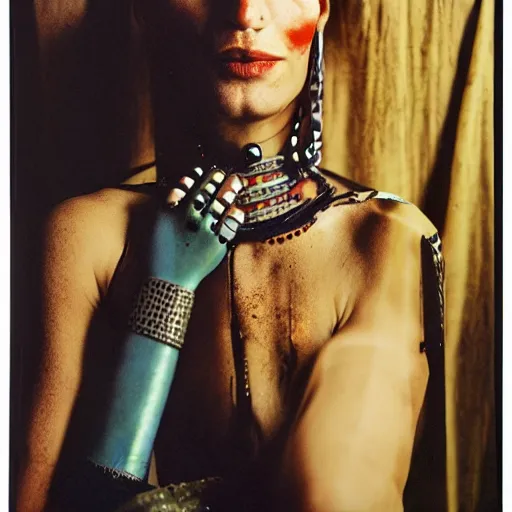 Image similar to A Moroccan cyborg, portrait, 35mm film, Taschen, by Annie Liebovitz, Noriaki Yokosuka, Tadanori Yokoo