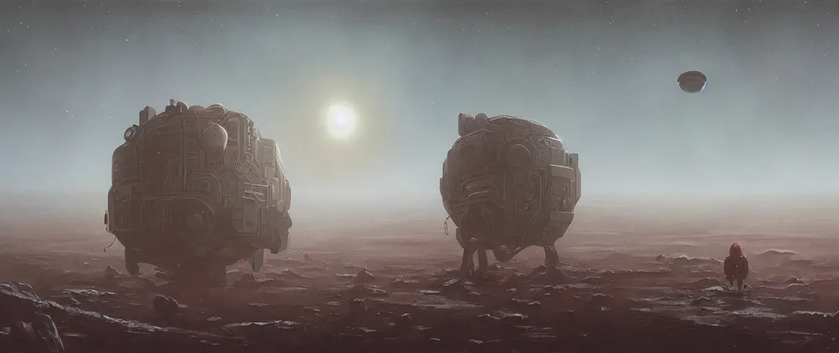 Image similar to illustration, a single scouting spaceship, deep space exploration, the expanse tv series, industrial design, spatial phenomena in the background, atmospheric, cinematic lighting, 4k, greebles, widescreen, wide angle, beksinski, sharp and blocky shapes, simon stalenhag