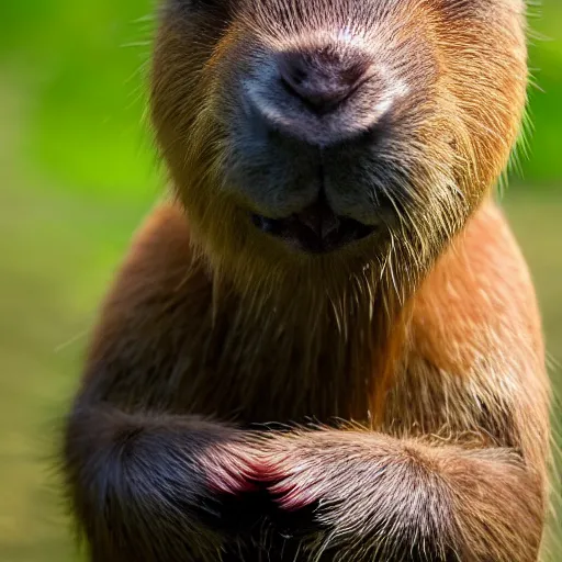 Image similar to a photo of the cutest capybara, detailed, 8k, photorealistic, realism, award winning photo, amazing lighting