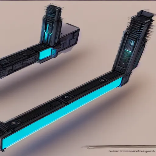 Image similar to detailed futuristic blueprints for a laser sword, cyberpunk