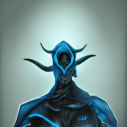Prompt: humanized version of the zodiac sign of the Scorpion, fantasy drawing, concept art, artstation winner, procreate, low energy, high contrast, dark background, blue and gray colors