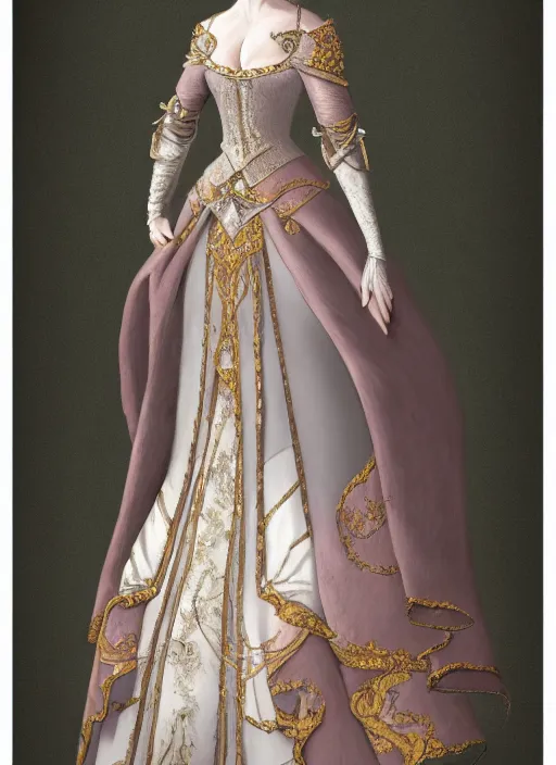 Prompt: detailed full body concept art of a princess in fine clothing, ultra detailed, painterly, micro detail