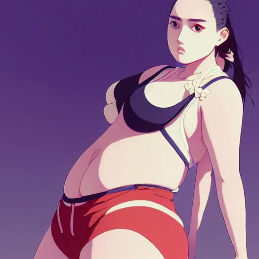 Image similar to a beautiful plus sized model japanese natalie portman, alluring plus sized model, wearing mayan leotard with overalls, street fashion hip hop style with mayan patterns, aztec street fashion, gapmoe yandere grimdark, trending on pixiv fanbox, painted by greg rutkowski makoto shinkai takashi takeuchi studio ghibli, akihiko yoshida