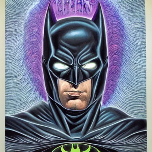 Prompt: batman painted by alex grey, lots of details