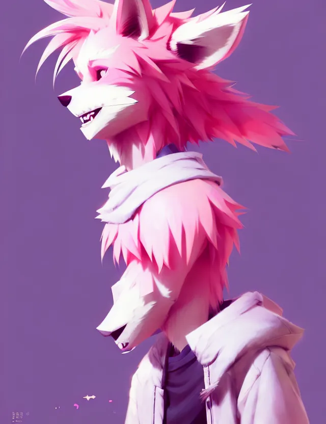 Image similar to a beautiful fullbody portrait of a cute anime boy with pink hair and pink wolf ears. character design by cory loftis, fenghua zhong, ryohei hase, ismail inceoglu and ruan jia. artstation, volumetric light, detailed, photorealistic, fantasy, rendered in octane