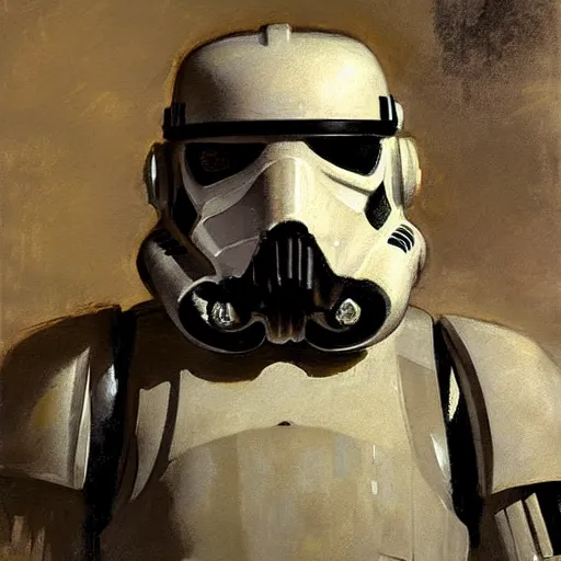 Image similar to portrait of an emotional stormtrooper, by jeremy mann, anders zorn.