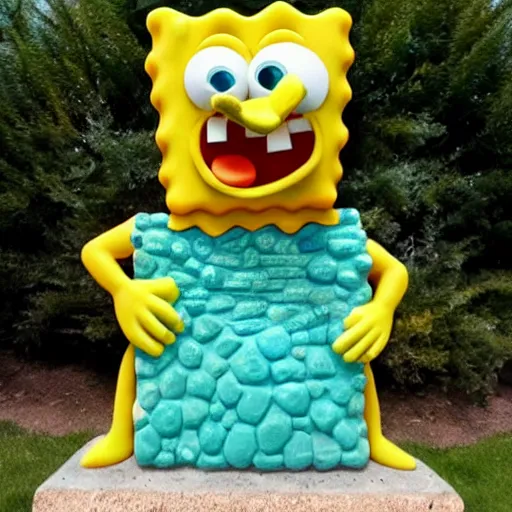 Prompt: spongebob stone sculpture.