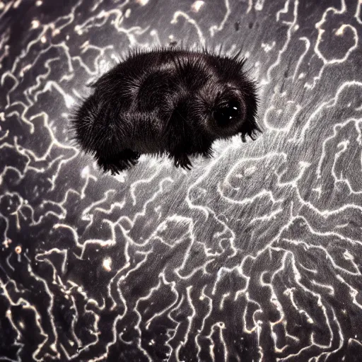 Prompt: A Tardigrade covered in black fur